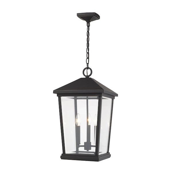 Z-Lite Beacon 3 Light Outdoor Chain Mount Ceiling Fixture, Oil Rubbed Bronze & Clear Beveled 568CHXL-ORB - main